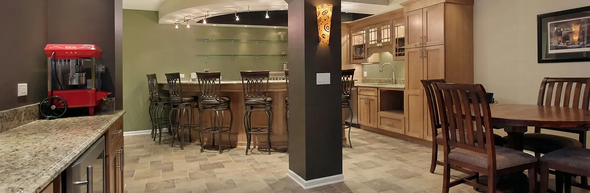 modern basement remodeling with custom finishes and open layout in a home in Boston, MA