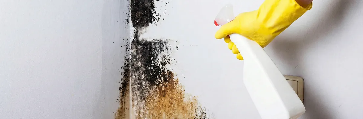 visible mold growth on an interior wall being treated during mold removal service in Boston, MA