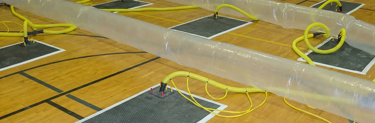 water clean up drying system set up to remove moisture and prevent further damage in Boston, MA