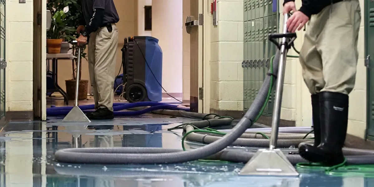 water damage restoration technicians performing professional water extraction inside a property in Boston, MA